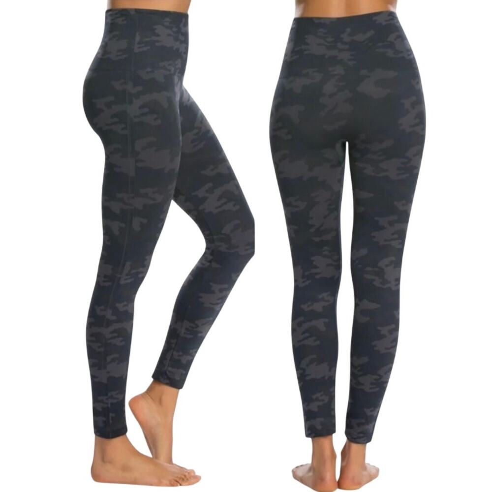 Spanx Women's Large Black Camo Leggings High Rise Shaping